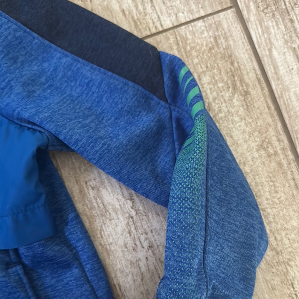 Blue and Navy blue Hooded Jacket with Green Accents - Picture 4 of 10